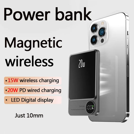 10000mAh Alloy Macsafe Powerbank Magnetic Power Bank Wireless Fast Charger For iPhone 15 14 13 12 11 Backup battery For Magsafe